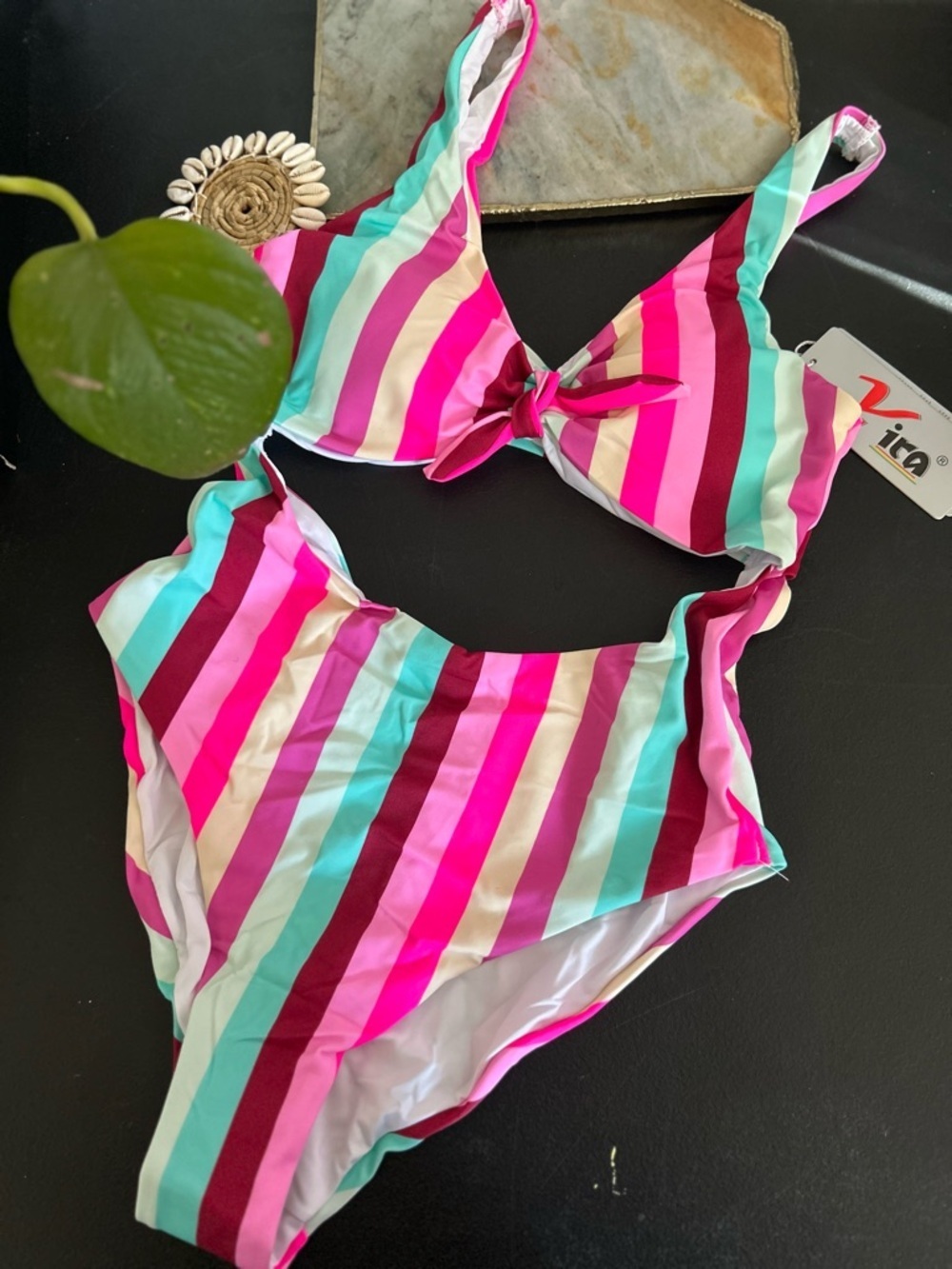 Yira one piece colorful striped one piece bikini size Large - Picture 2 of 9